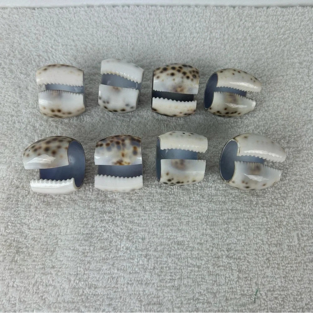 VTG Set of 8 Tiger Cowrie Sea Shell Napkin Holder Rings